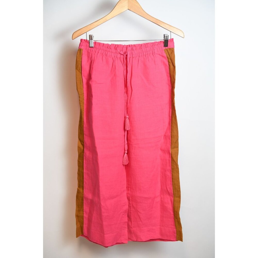 J. Crew 100% Linen Bright Pink Drawstring Pants Size Small